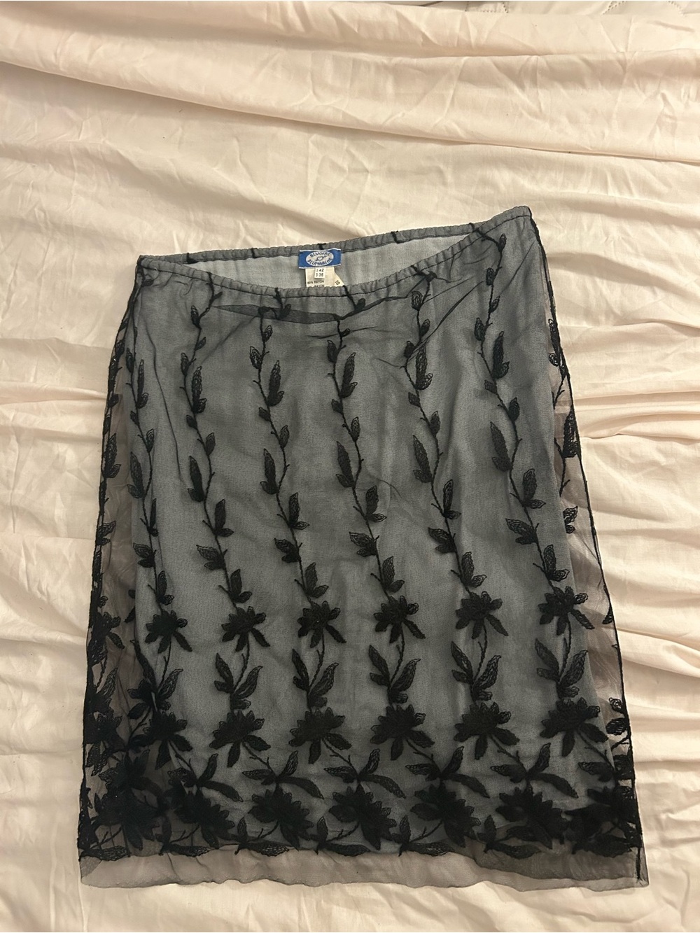 Blumarine Black Floral Embroidered Midi Skirt